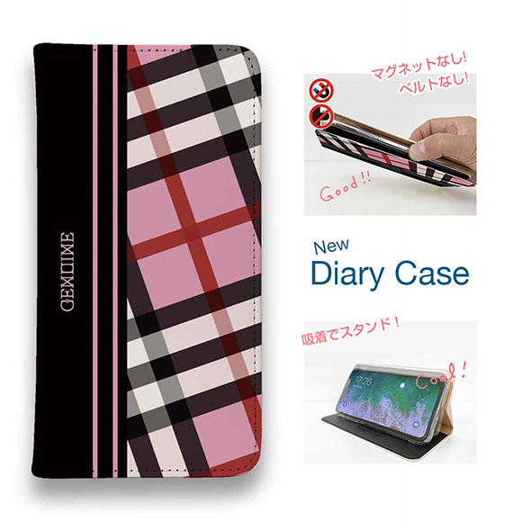 【ブラックフライデー 20%OFF】 スマホケース 手帳型 ベルトなし マグネットなし iPhone17 Pro Max iPhone Air iPhone16e Pro Max 16 Plus 15 Pro Max 14 Plus Xperia 10 VII Galaxy AQUOS Pixel10 Pro XL Genuine チェック柄 ピンク＆ブラック
