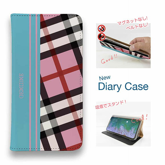 【ブラックフライデー 20%OFF】 スマホケース 手帳型 ベルトなし マグネットなし iPhone17 Pro Max iPhone Air iPhone16e Pro Max 16 Plus 15 Pro Max 14 Plus Xperia 10 VII Galaxy AQUOS Pixel10 Pro XL Genuine チェック柄 ピンク＆ブルー