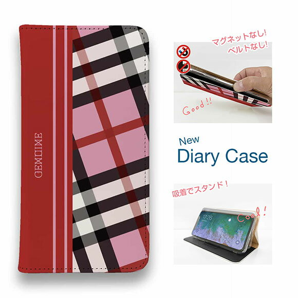 【ブラックフライデー 20%OFF】 スマホケース 手帳型 ベルトなし マグネットなし iPhone17 Pro Max iPhone Air iPhone16e Pro Max 16 Plus 15 Pro Max 14 Plus Xperia 10 VII Galaxy AQUOS Pixel10 Pro XL Genuine チェック柄 ピンク＆レッド
