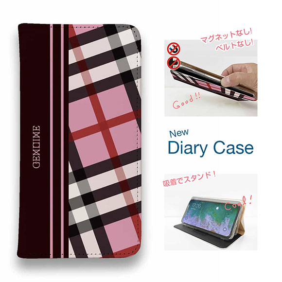 【ブラックフライデー 20%OFF】 スマホケース 手帳型 ベルトなし マグネットなし iPhone17 Pro Max iPhone Air iPhone16e Pro Max 16 Plus 15 Pro Max 14 Plus Xperia 10 VII Galaxy AQUOS Pixel10 Pro XL Genuine チェック柄 ピンク＆ブラウン