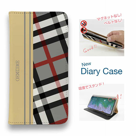 【ブラックフライデー 20%OFF】 スマホケース 手帳型 ベルトなし マグネットなし iPhone17 Pro Max iPhone Air iPhone16e Pro Max 16 Plus 15 Pro Max 14 Plus Xperia 10 VII Galaxy AQUOS Pixel10 Pro XL Genuine チェック柄 グレー＆クリーム