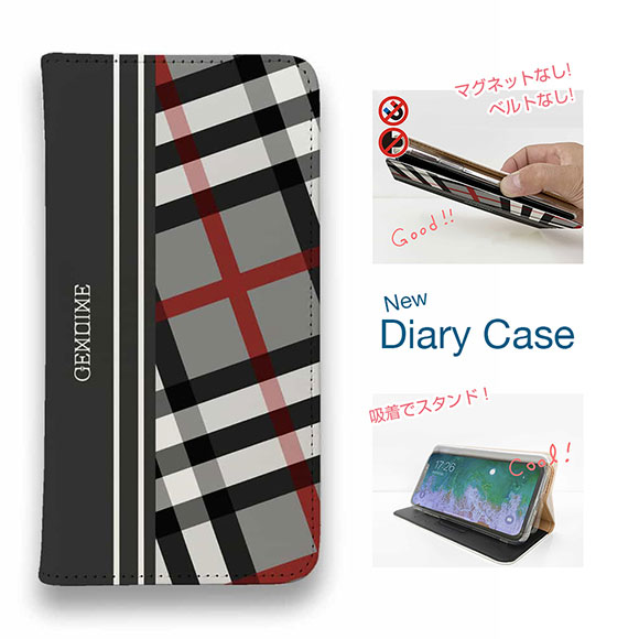 【ブラックフライデー 20%OFF】 スマホケース 手帳型 ベルトなし マグネットなし iPhone17 Pro Max iPhone Air iPhone16e Pro Max 16 Plus 15 Pro Max 14 Plus Xperia 10 VII Galaxy AQUOS Pixel10 Pro XL Genuine チェック柄 グレー＆グレー