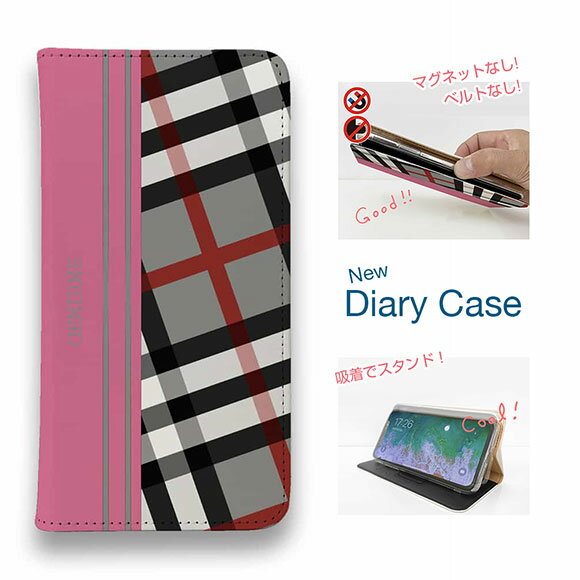 【ブラックフライデー 20%OFF】 スマホケース 手帳型 ベルトなし マグネットなし iPhone17 Pro Max iPhone Air iPhone16e Pro Max 16 Plus 15 Pro Max 14 Plus Xperia 10 VII Galaxy AQUOS Pixel10 Pro XL Genuine チェック柄 グレー＆ピンク