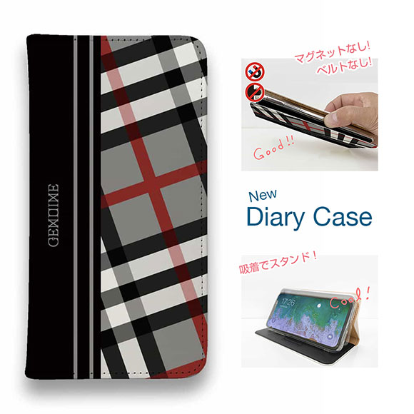 【ブラックフライデー 20%OFF】 スマホケース 手帳型 ベルトなし マグネットなし iPhone17 Pro Max iPhone Air iPhone16e Pro Max 16 Plus 15 Pro Max 14 Plus Xperia 10 VII Galaxy AQUOS Pixel10 Pro XL Genuine チェック柄 グレー＆ブラック