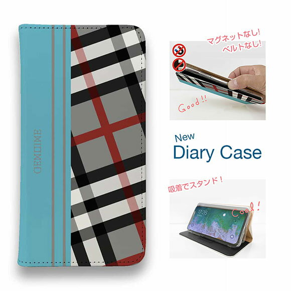 【ブラックフライデー 20%OFF】 スマホケース 手帳型 ベルトなし マグネットなし iPhone17 Pro Max iPhone Air iPhone16e Pro Max 16 Plus 15 Pro Max 14 Plus Xperia 10 VII Galaxy AQUOS Pixel10 Pro XL Genuine チェック柄 グレー＆ブルー