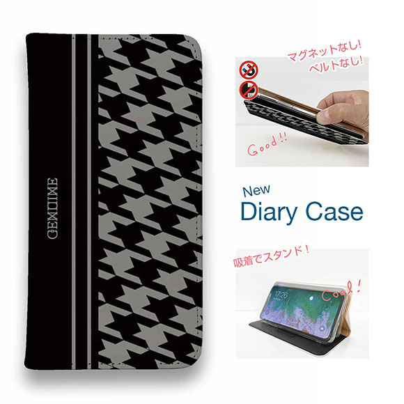 【ブラックフライデー 20%OFF】 スマホケース 手帳型 ベルトなし iPhone17 Pro Max iPhone Air iPhone16e Pro Max 16 Plus 15 Pro Max 14 Plus Xperia 10 VII Galaxy AQUOS Pixel10 Pro XL ROMI HIME 千鳥柄 ブラック＆グレー