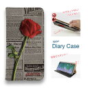 スマホケース 手帳型 ベルトなし マグネットなし iPhone16 Pro Max 16 Plus 15 Pro Max 14 Plus iPhone13 mini iPhone SE Xperia 10 VI Galaxy AQUOS Pixel9a Pro Genuine 薔薇 英字 新聞