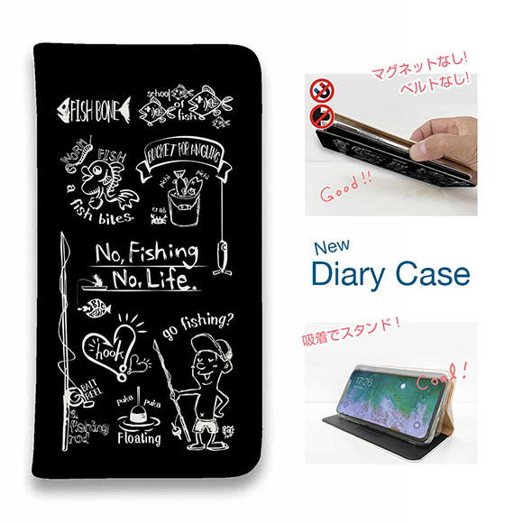 樂天商城 - スマホケース 手帳型 ベルトなし iPhone17 Pro Max iPhone Air iPhone16e Pro Max 16 Plus 15 Pro Max 14 Plus Xperia 10 VII Galaxy AQUOS Pixel10 Pro XL 釣り 魚 ルアー 釣りざんまい 釣りが好きなんです ブラック