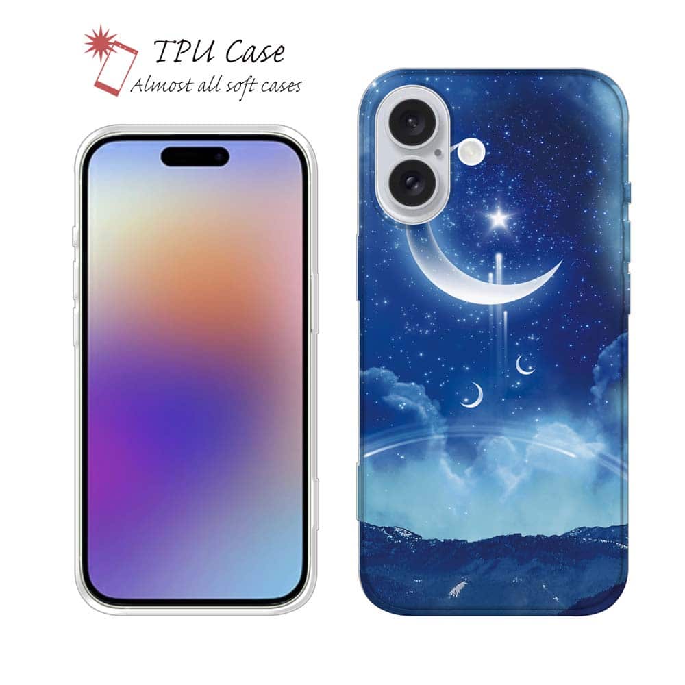 ソフトケース iPhone17 Pro Max iPhone Air クリアケース iPhone16e Pro Max iPhone15 Pro Max iPhone14 Plus iPhone13 mini Xperia 10 VII Galaxy AQUOS sense arrows Pixel10 Pro XL 釣り おしゃれ 月 星空 キラキラ 雪山と大きな三日月