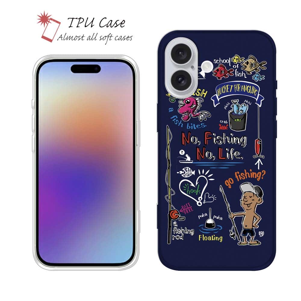 ソフトケース iPhone17 Pro Max iPhone Air クリアケース iPhone16e Pro Max iPhone15 Pro Max iPhone14 Plus iPhone13 mini Xperia 10 VII Galaxy AQUOS sense arrows Pixel10 Pro XL 釣り 魚 ルアー 透明 釣りざんまい 釣りが好きなんです_カラフルネイビー