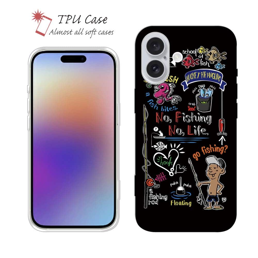ソフトケース iPhone17 Pro Max iPhone Air クリアケース iPhone16e Pro Max iPhone15 Pro Max iPhone14 Plus iPhone13 mini Xperia 10 VII Galaxy AQUOS sense arrows Pixel10 Pro XL 釣り 魚 ルアー 透明 釣りざんまい 釣りが好きなんです_カラフルブラック