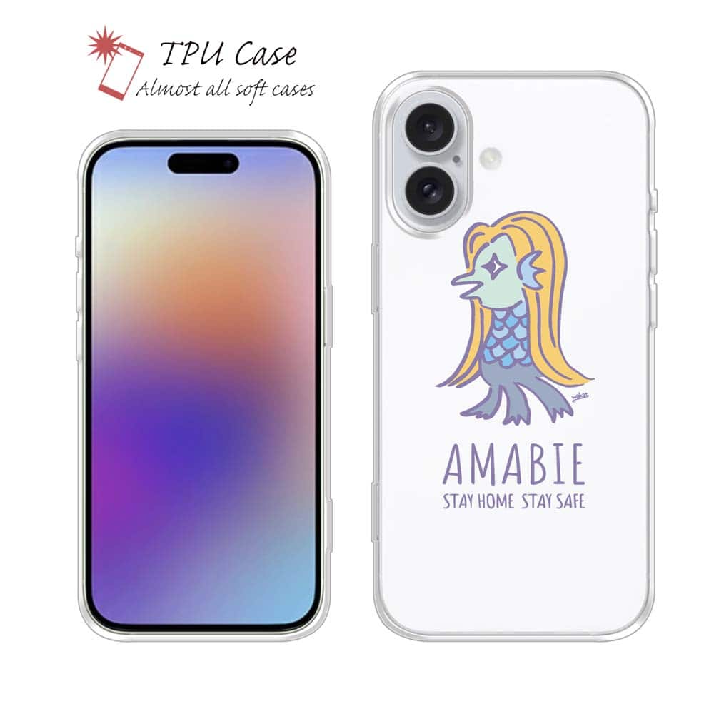 ソフトケース iPhone17 Pro Max iPhone Air クリアケース iPhone16e Pro Max iPhone15 Pro Max iPhone14 Plus iPhone13 mini Xperia 10 VII Galaxy AQUOS sense arrows Pixel10 Pro XL かわいい 妖怪 尼彦 雑貨 TPU 透明 wakat グッズ アマビエ