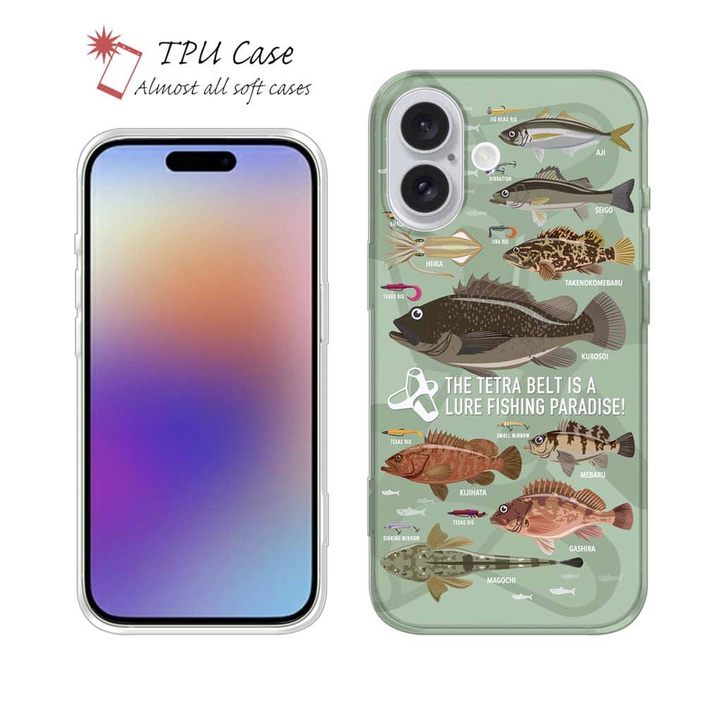 ソフトケース iPhone17 Pro Max iPhone Air クリアケース iPhone16e Pro Max iPhone15 Pro Max iPhone14 Plus iPhone13 mini Xperia 10 VII Galaxy AQUOS sense arrows Pixel10 Pro XL 釣り 魚 ルアー 透明 FISH MAN テトラ帯は釣り天国！ グリーン