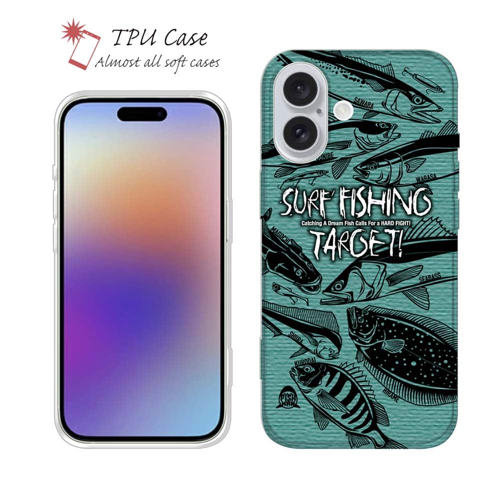 ソフトケース iPhone17 Pro Max iPhone Air クリアケース iPhone16e Pro Max iPhone15 Pro Max iPhone14 Plus iPhone13 mini Xperia 10 VII Galaxy AQUOS sense arrows Pixel10 Pro XL 釣り 魚 ルアー 透明 FISH MAN SURF FISHING TARGET! グリーン