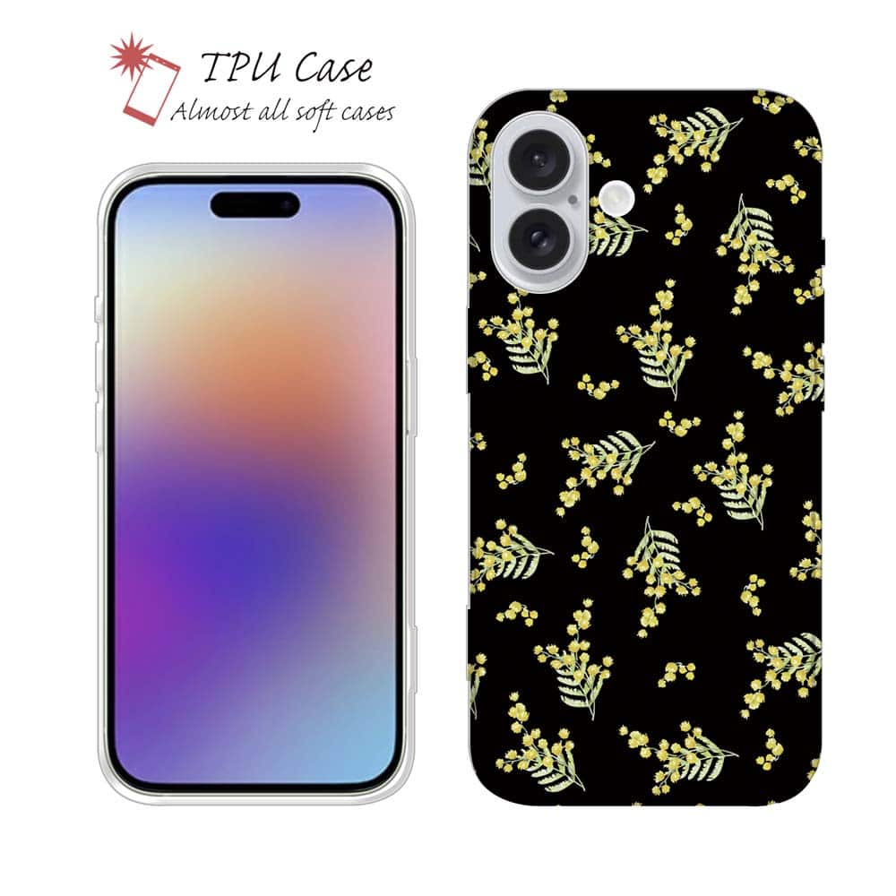 ソフトケース iPhone17 Pro Max iPhone Air クリアケース iPhone16e Pro Max iPhone15 Pro Max iPhone14 Plus iPhone13 mini Xperia 10 VII Galaxy AQUOS sense arrows Pixel10 Pro XL カラフル 花 花柄 薔薇 クリア ミモザ（ブラック）