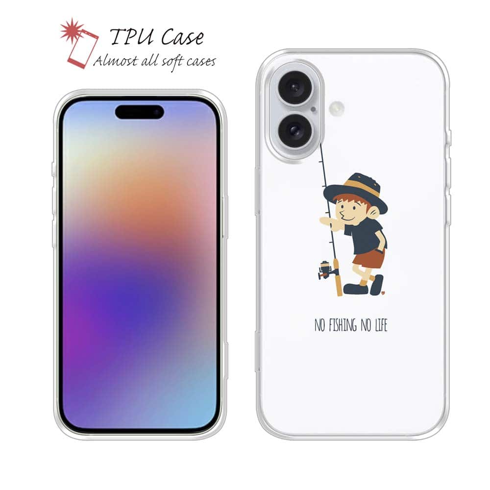 ソフトケース iPhone17 Pro Max iPhone Air クリアケース iPhone16e Pro Max iPhone15 Pro Max iPhone14 Plus iPhone13 mini Xperia 10 VII Galaxy AQUOS sense arrows Pixel10 Pro XL 釣り 魚 ルアー 透明 釣りざんまい 釣りに行きたい少年_ホワイト