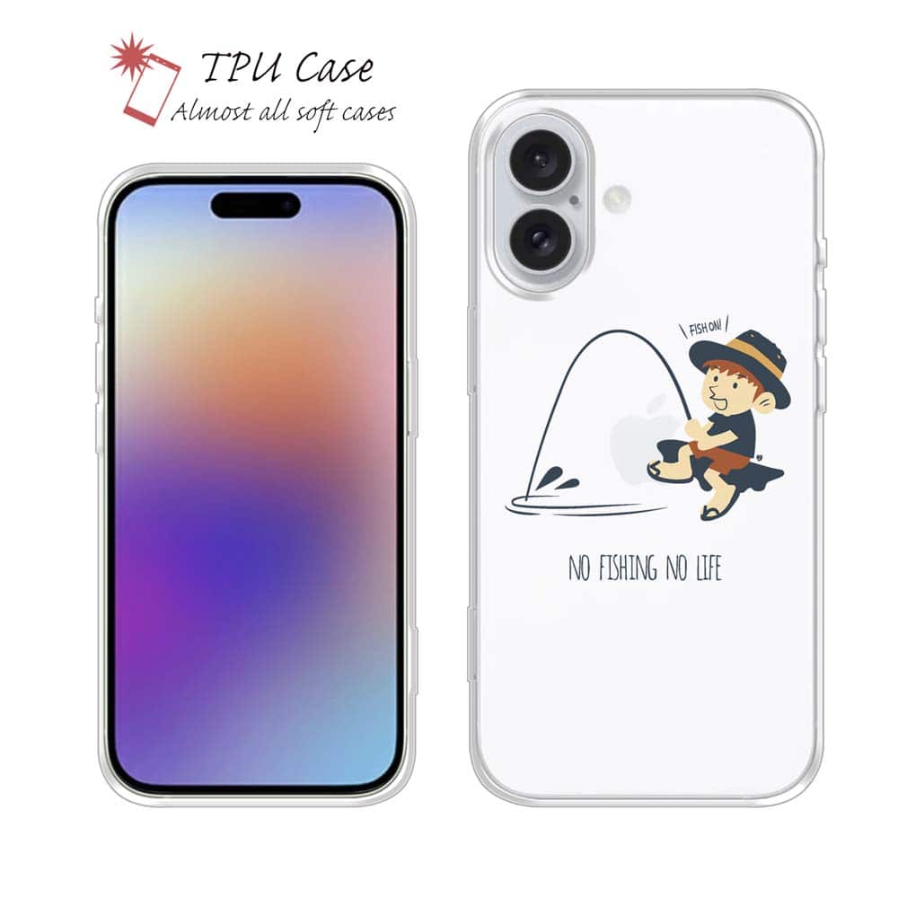 ソフトケース iPhone17 Pro Max iPhone Air クリアケース iPhone16e Pro Max iPhone15 Pro Max iPhone14 Plus iPhone13 mini Xperia 10 VII Galaxy AQUOS sense arrows Pixel10 Pro XL 釣り 魚 ルアー 透明 釣りざんまい 釣りを楽しむ少年_ホワイト