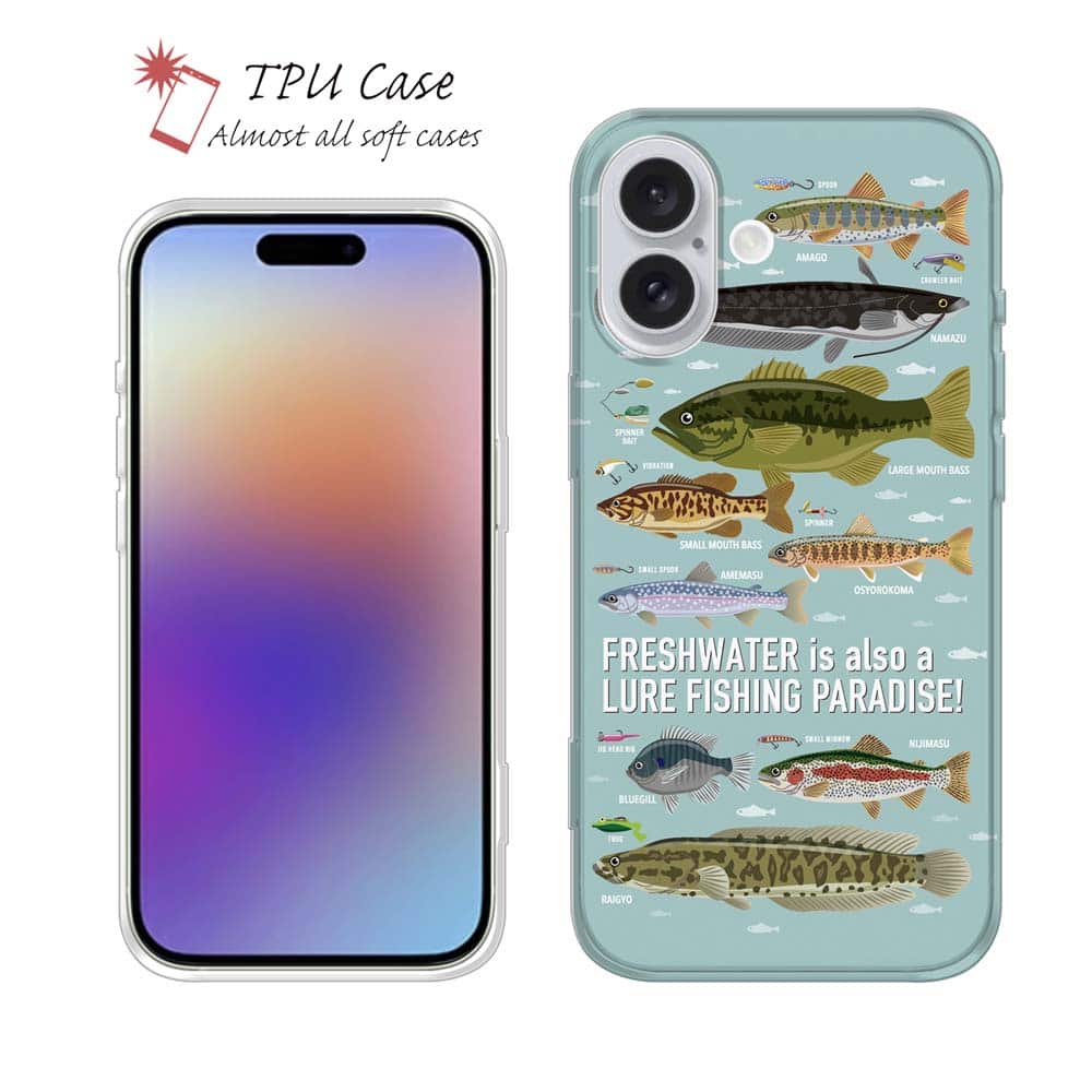 ソフトケース iPhone17 Pro Max iPhone Air クリアケース iPhone16e Pro Max iPhone15 Pro Max iPhone14 Plus iPhone13 mini Xperia 10 VII Galaxy AQUOS sense arrows Pixel10 Pro XL 釣り 魚 FISH MAN フィッシングパラダイス フレッシュウォーター編 ブルー