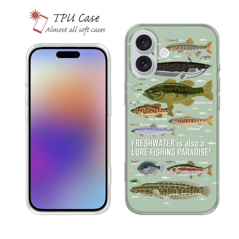 ソフトケース iPhone17 Pro Max iPhone Air クリアケース iPhone16e Pro Max iPhone15 Pro Max iPhone14 Plus iPhone13 mini Xperia 10 VII Galaxy AQUOS sense arrows Pixel10 Pro XL 釣り 魚 FISH MAN フィッシングパラダイス フレッシュウォーター編 グリーン