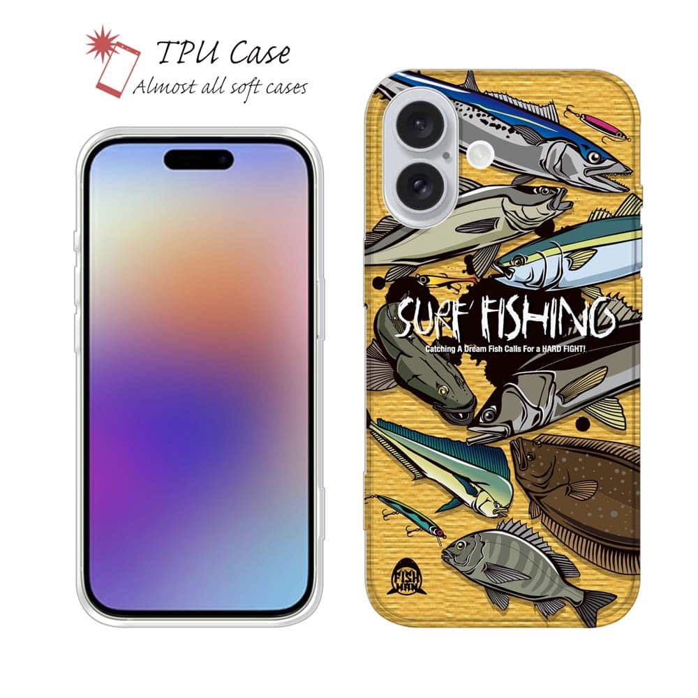 ソフトケース iPhone17 Pro Max iPhone Air クリアケース iPhone16e Pro Max iPhone15 Pro Max iPhone14 Plus iPhone13 mini Xperia 10 VII Galaxy AQUOS sense arrows Pixel10 Pro XL 釣り 魚 ルアー 透明 FISH MAN SURF FISHING Color! オレンジ