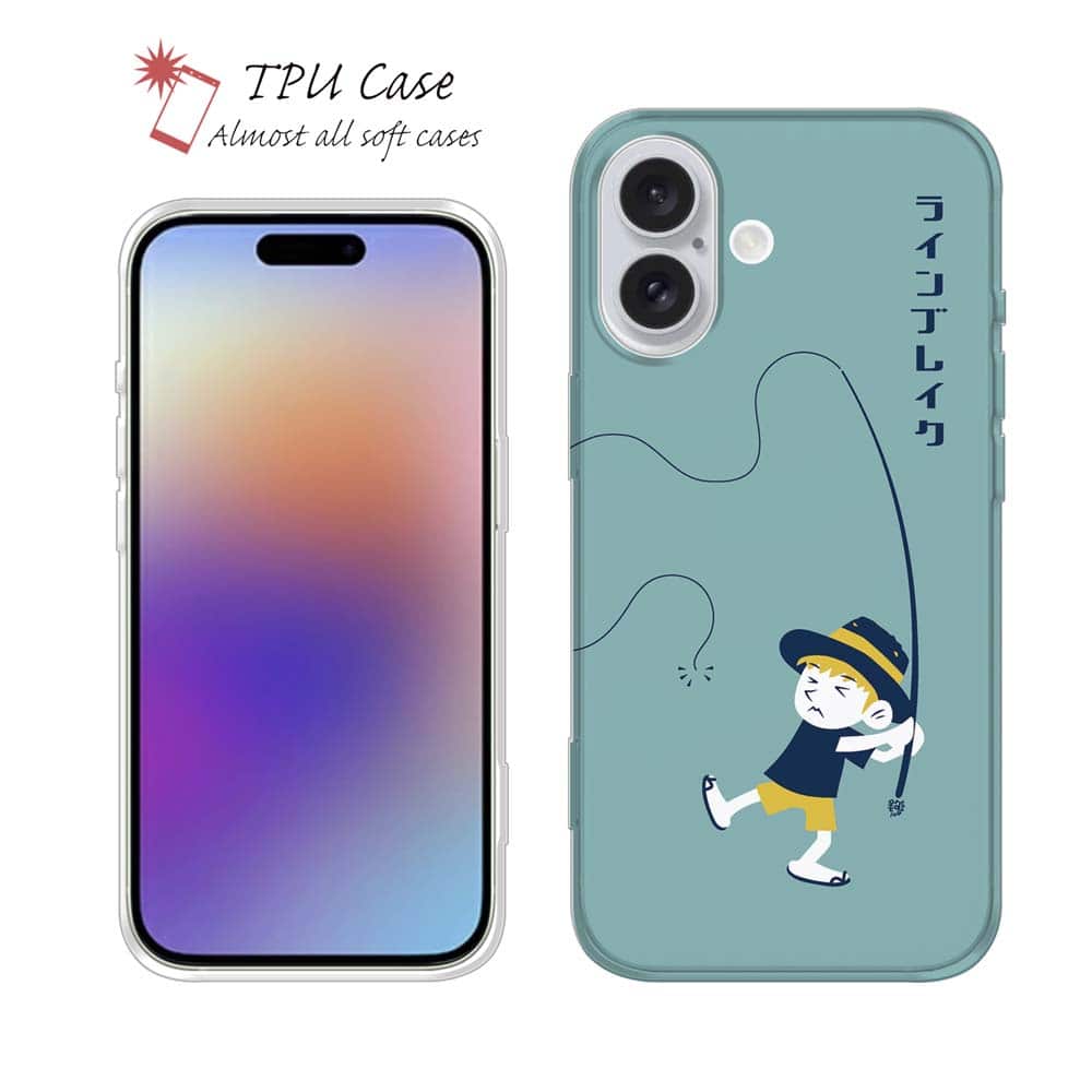 ソフトケース iPhone17 Pro Max iPhone Air クリアケース iPhone16e Pro Max iPhone15 Pro Max iPhone14 Plus iPhone13 mini Xperia 10 VII Galaxy AQUOS sense arrows Pixel10 Pro XL 釣り 魚 ルアー 透明 釣りざんまい ラインブレイクしちゃった少年_ミント