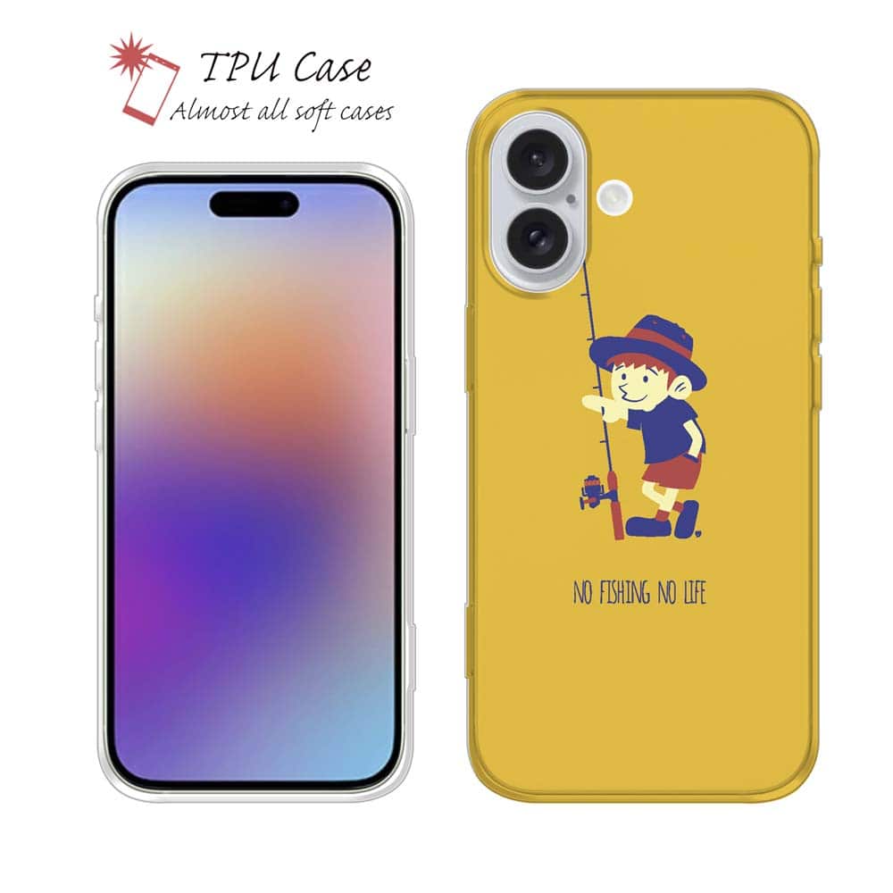 ソフトケース iPhone17 Pro Max iPhone Air クリアケース iPhone16e Pro Max iPhone15 Pro Max iPhone14 Plus iPhone13 mini Xperia 10 VII Galaxy AQUOS sense arrows Pixel10 Pro XL 釣り 魚 ルアー 透明 釣りざんまい 釣りに行きたい少年_オレンジ