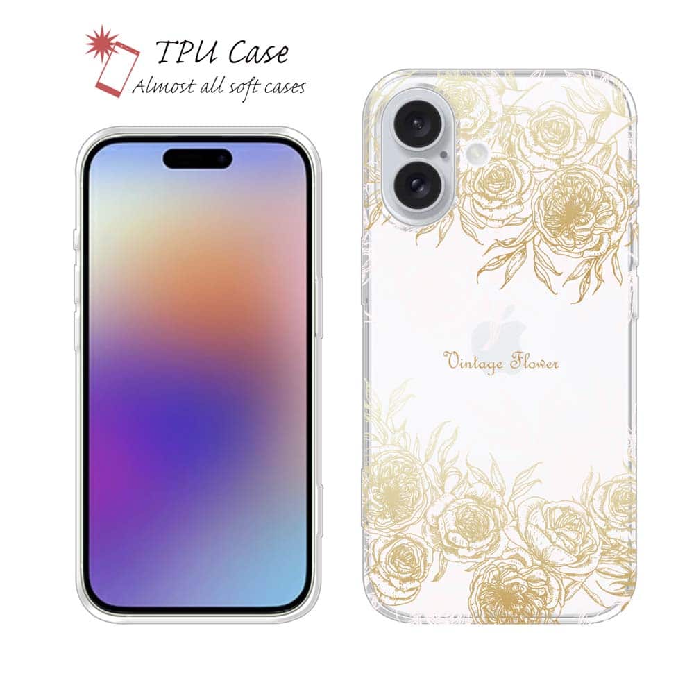 ソフトケース iPhone17 Pro Max iPhone Air クリアケース iPhone16e Pro Max iPhone15 Pro Max iPhone14 Plus iPhone13 mini Xperia 10 VII Galaxy AQUOS sense arrows Pixel10 Pro XL カラフル 花 花柄 ビンテージFlowerゴールド