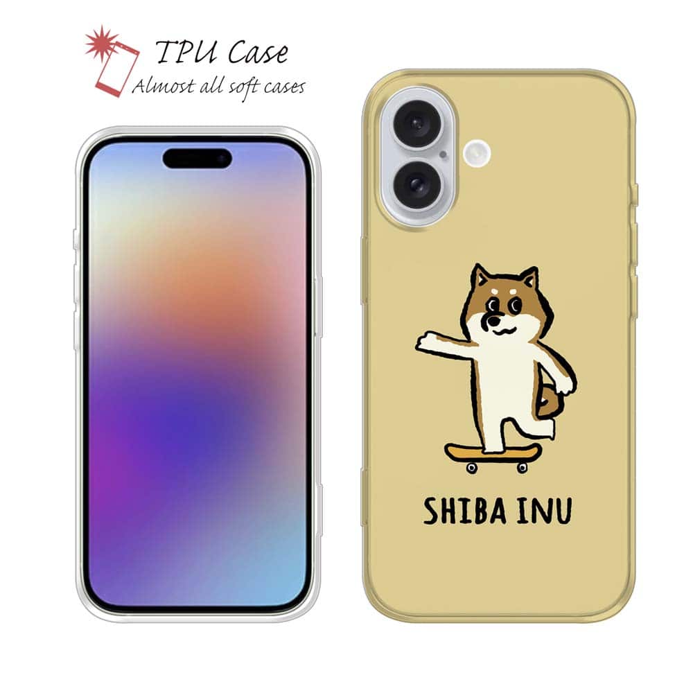 ソフトケース iPhone17 Pro Max iPhone Air クリアケース iPhone16e Pro Max iPhone15 Pro Max iPhone14 Plus iPhone13 mini Xperia 10 VII Galaxy AQUOS sense arrows Pixel10 Pro XL かわいい 犬 イヌ 柴犬 TPU 透明 ワカボンド WAKAMAKAシリーズ 柴犬スケボー_赤柴