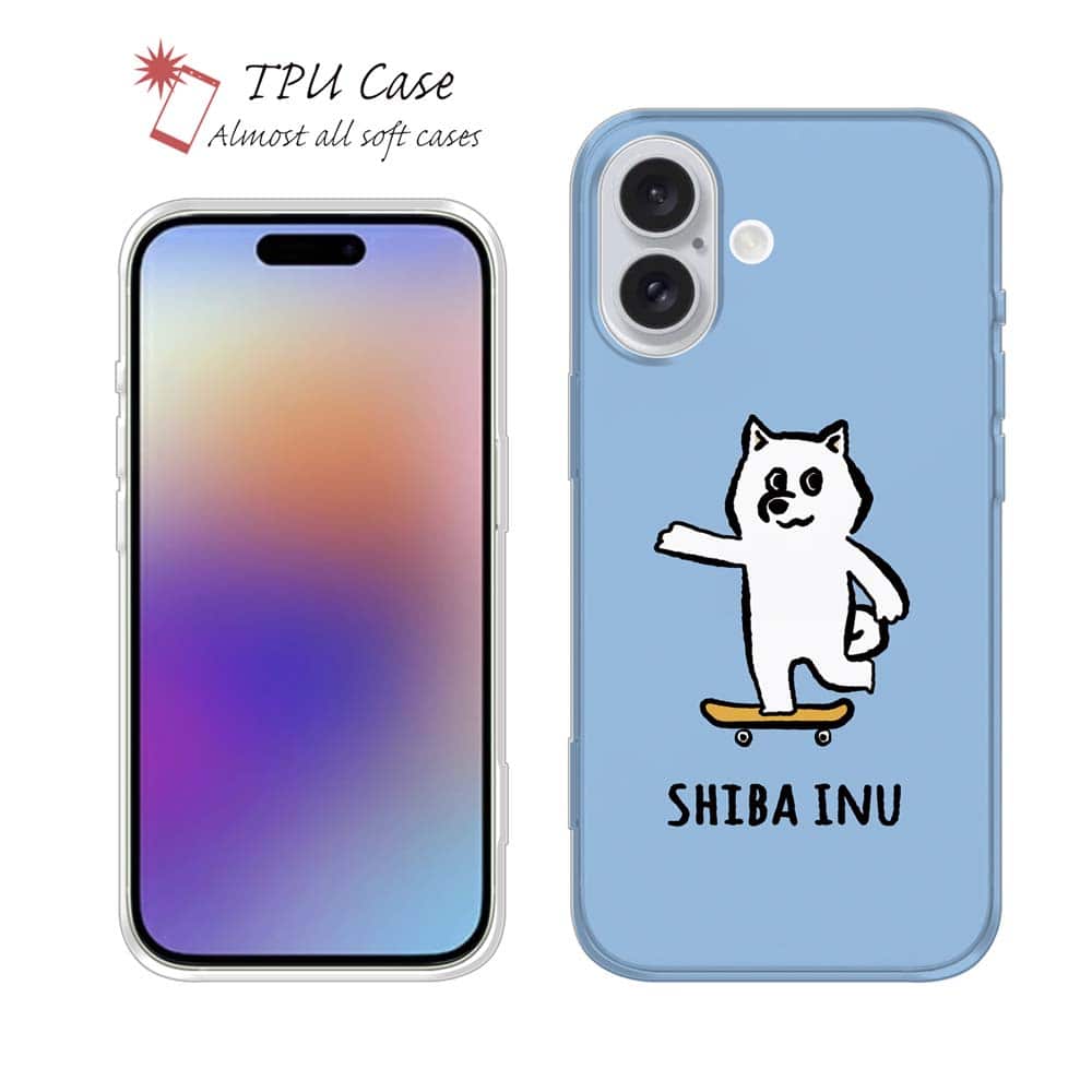 ソフトケース iPhone17 Pro Max iPhone Air クリアケース iPhone16e Pro Max iPhone15 Pro Max iPhone14 Plus iPhone13 mini Xperia 10 VII Galaxy AQUOS sense arrows Pixel10 Pro XL かわいい 犬 イヌ 柴犬 TPU 透明 ワカボンド WAKAMAKAシリーズ 柴犬スケボー_白柴