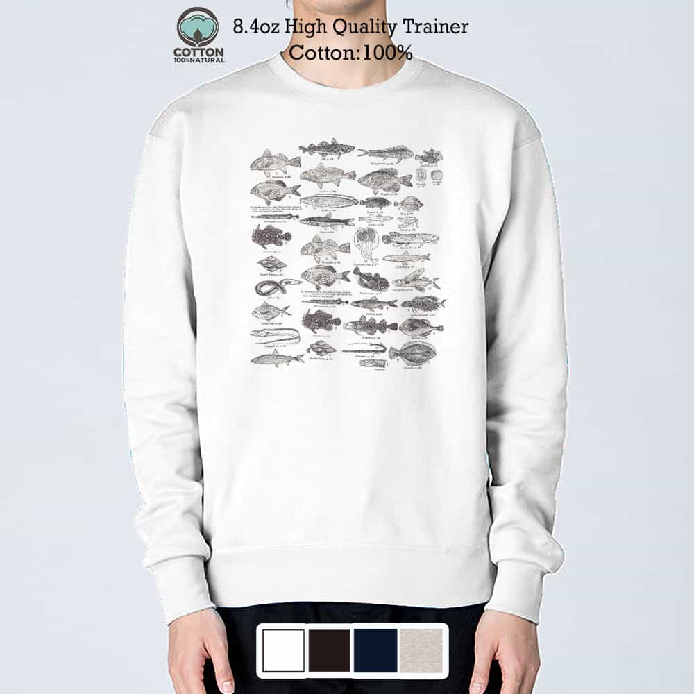 釣り トレーナー 長袖 魚図鑑 1890年版8.4oz (オンス) 綿100% メンズ レディース 洗濯 大きいサイズ ホワイト ブラック ディープ ネイビー ...