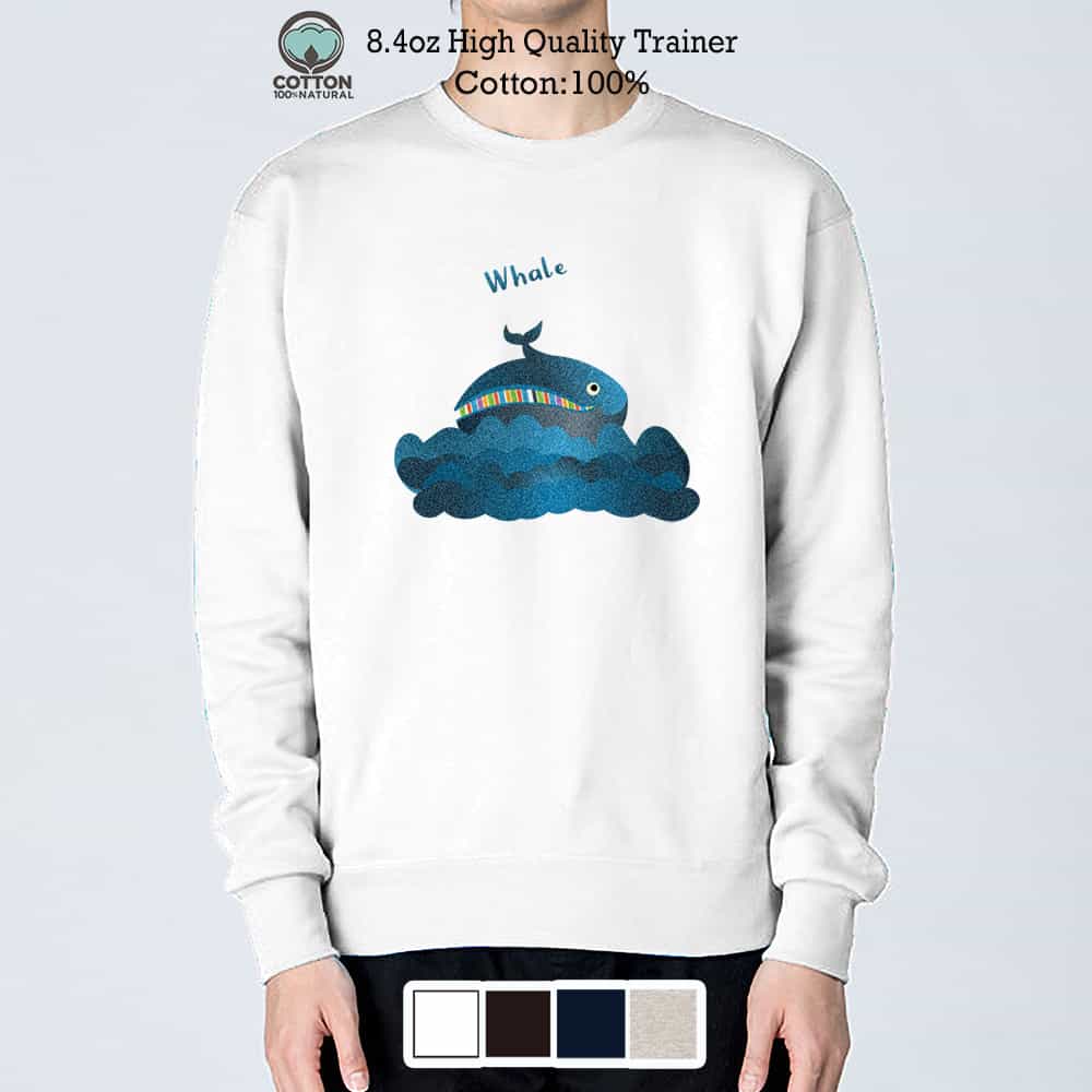 トレーナー 長袖 コミカルなクジラのイラスト 8.4oz (オンス) 綿100% メンズ レディース 洗濯 大きいサイズ ホワイト ブラック ディープ ネイビー...