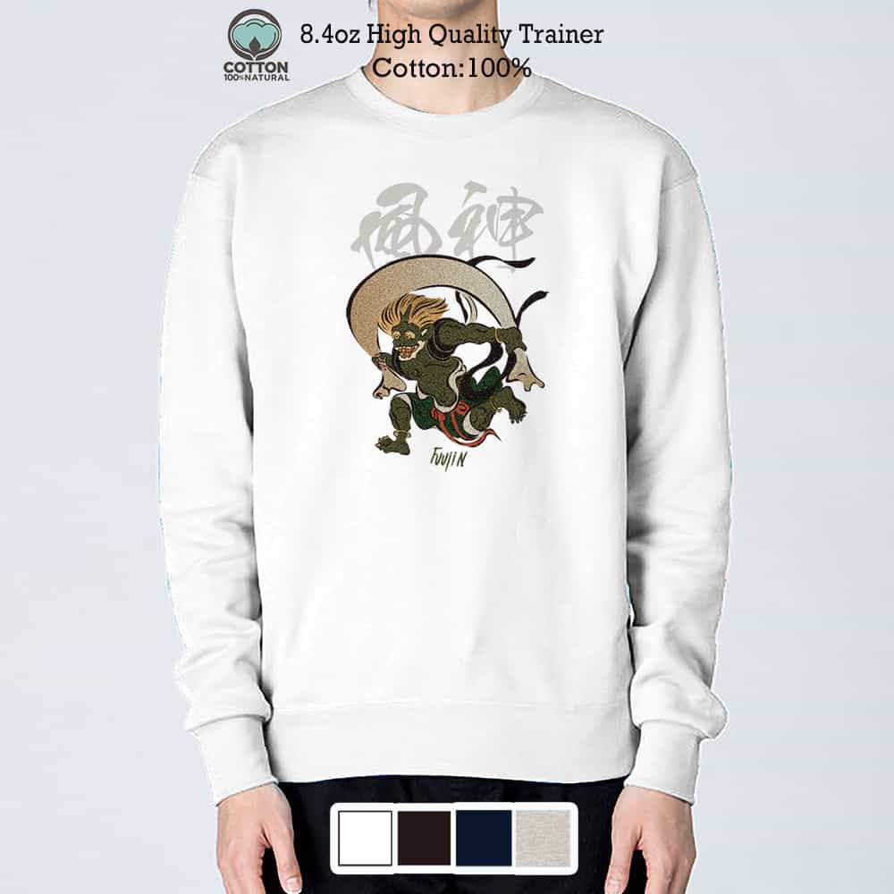 トレーナー 長袖 浮世絵 風神 8.4oz (オンス) 綿100% メンズ レディース 大きいサイズ ホワイト ブラック ディープ ネイビー オートミール 白 ...