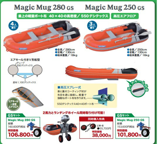 ジョイクラフト (JOYCRAFT) MagicMag280 GS 4人乗りゴムボート 高速電動ポンプ＋プレッシャーゲージ付きセット