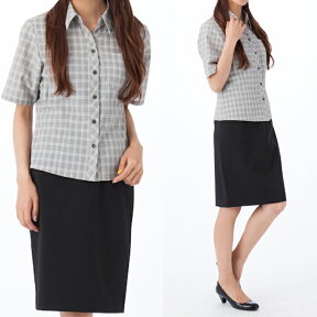 日本製 高品質 事務服 半袖オーバーブラウス 制服【ゆうパケット360円】人気の事務服大特価！洗濯機丸洗いOK 涼しくて丈夫な コスチューム 作業服 会社事務服 レディース 制服 ユニフォーム 機能性 着易さ抜群 事務服 9号 グレーチェック 人気 ブラウス LS6003-10(BL3F1Y中)