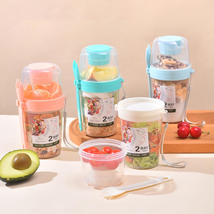 【最大5倍＋100円OFF】サラダ容器 800ml 蓋付き 手提げ フォーク付き 再利用可能 フードボウル ランチボックス 漏れ防止 二層 大容量弁当箱 サラダカップ 2段 蓋付き 大容量 子供用 大人用 漏れ防止 anhelopro-10003623 Anhelo サンプル画像2