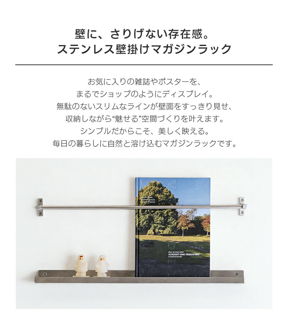 マガジンラック 壁掛け ステンレス製 雑誌 ラック 賃貸 収納 マガジン ウォールラック シェルフ 棚 オーダーメイド ウォールシェルフ ブックスタンド アイアン 収納ラック スリム 飾り棚 壁 壁面収納 壁掛け棚 壁掛けシェルフ インテリア 雑誌 本 家具 シルバー anhelopro-10003677 Anhelo サンプル画像2