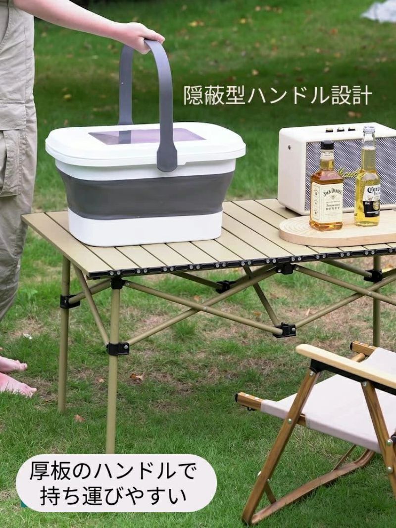 3way 折りたたみ バスケット 料理 たっぷり ミニテーブル ドリンクホルダー 持ち運び シンプル テーブル トレー キャンプ アウトドア ピクニック 便利 収納 バケツ クーラーボックス ワイド ソフト 洗い物 折りたたみ式 anhelopro-10006262 Anhelo サンプル画像3