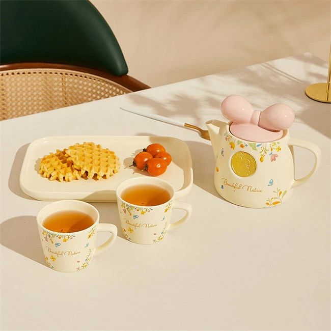 ティーポット セット おしゃれ　コーヒーポット コーヒーカップ トレー 4点/6点セット リボン かわいい 珈琲ポット 陶器/茶器/食器/お茶 茶道具/洋食器セット/ティーセット/ポット/家庭用/会社用/湯のみ/来客/お客様用/ギフト/贈り物/お祝い/プレゼント　ラッピング可能 anhelopro-10006644 Anhelo サンプル画像2