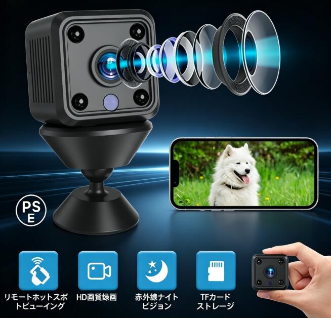 小型防犯カメラ 隠しカメラ スマホ連動 1080P 軽量 長時間録画 暗視 動体検知 室内用 家庭用 150°広角 操作簡単 MINI バッテリー内蔵 遠隔監視 工事不要 爆買