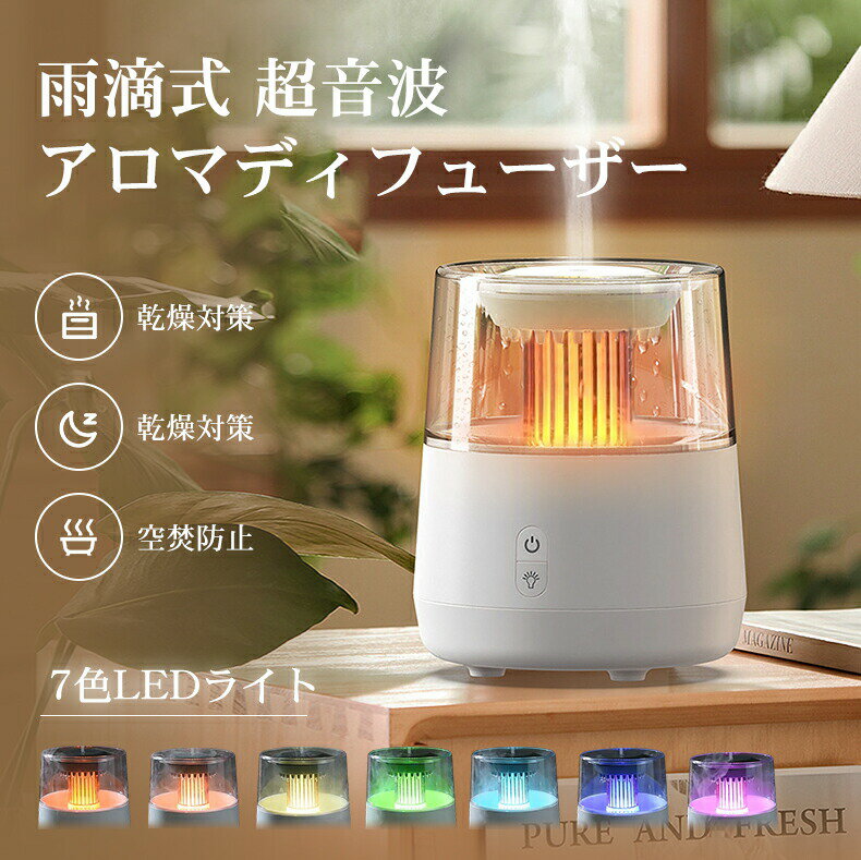 雨滴式 アロマディフューザー 加湿器 超音波式 卓上加湿器 アロマ アロマ対応 おしゃれ LEDライト付き 卓上 コンパクトサイズ 大容量 小型 お手入れ簡単 省エネ 静音 空焚き防止 床置き ウィルス 風邪 花粉対策 自動停止 オイル 精油