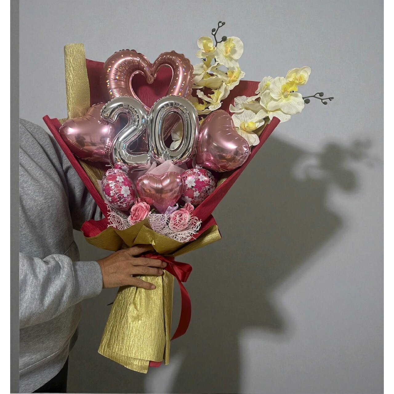 成人式バルーンバンチ（桜満開タイプ）バルーン花束　成人式　バルーンと造花　成人式 花束 バルーンブ..
