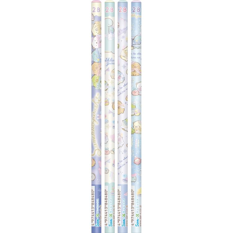 4種セット すみっコぐらし 鉛筆 2B 丸軸 4本組 とかげとおかあさんときらきらな夜