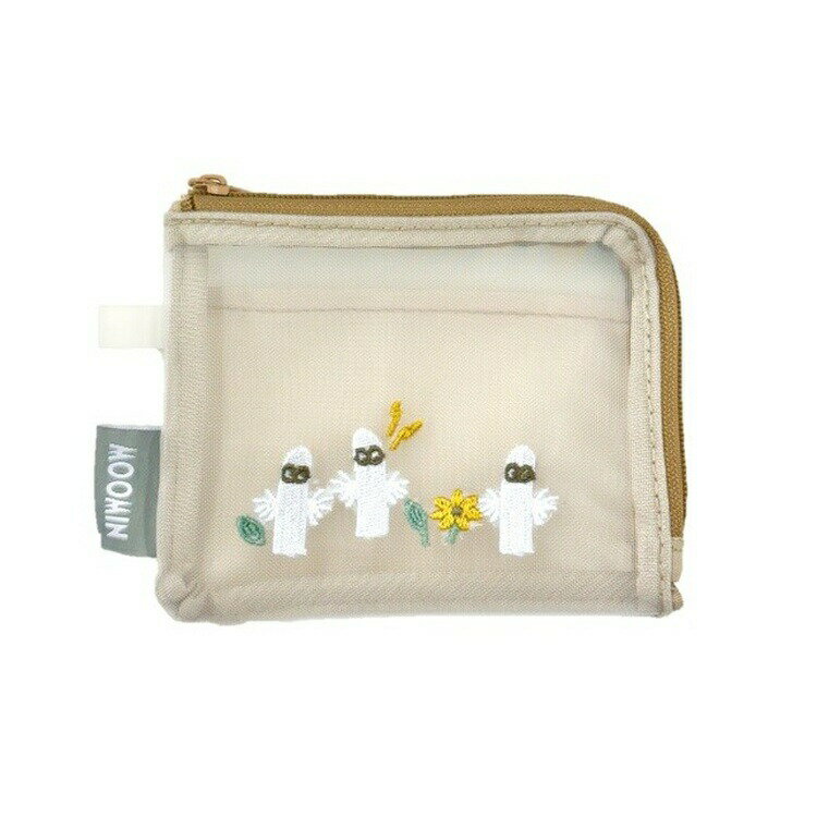 ムーミン グッズ メッシュ L字パスケース ニョロニョロ ライトベージュ 定期入れ 小物入れ ミルクカラー 058411