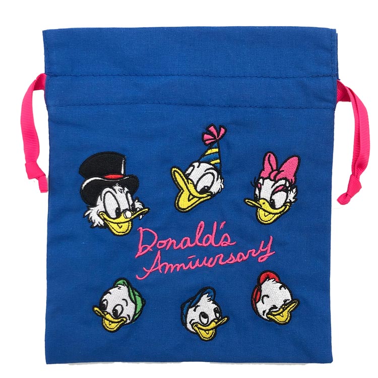 ドナルドダック 刺繍巾着 ブルー Donald's anniversary Serise 064725