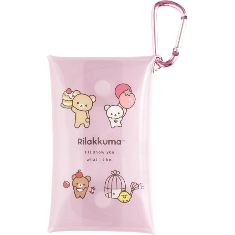 リラックマ マルチクリアケース BASIC RILAKKUMA ピンク カラビナ付 ミニポーチ 小物収納 イヤホン入れ リップポーチ