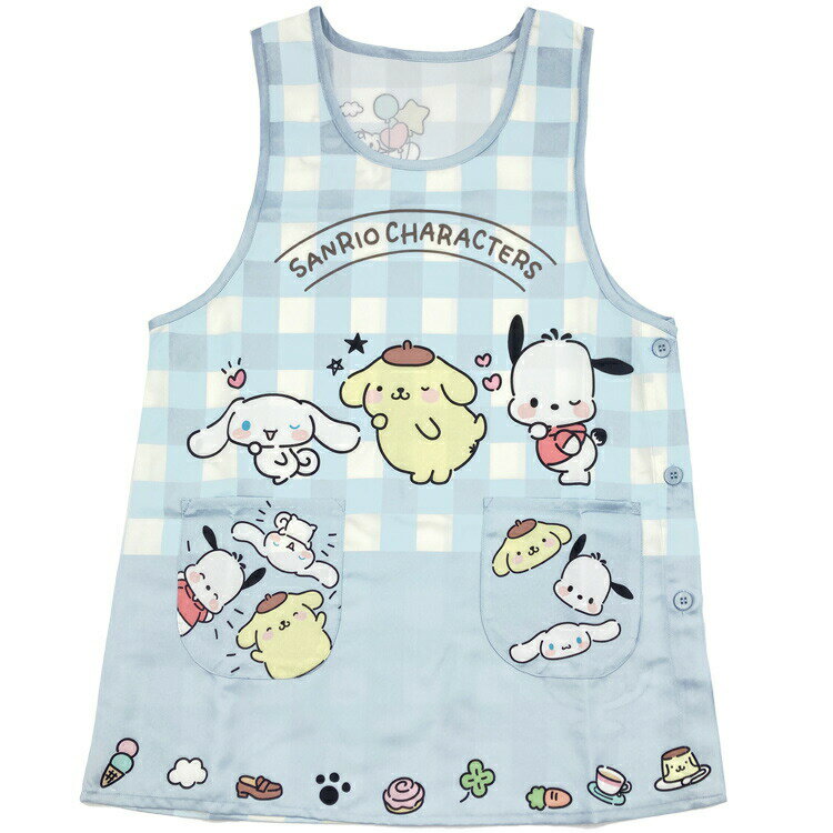 サンリオキャラクターズ エプロン 転写 脇釦 M～L サックス 大人用 レディース 898300