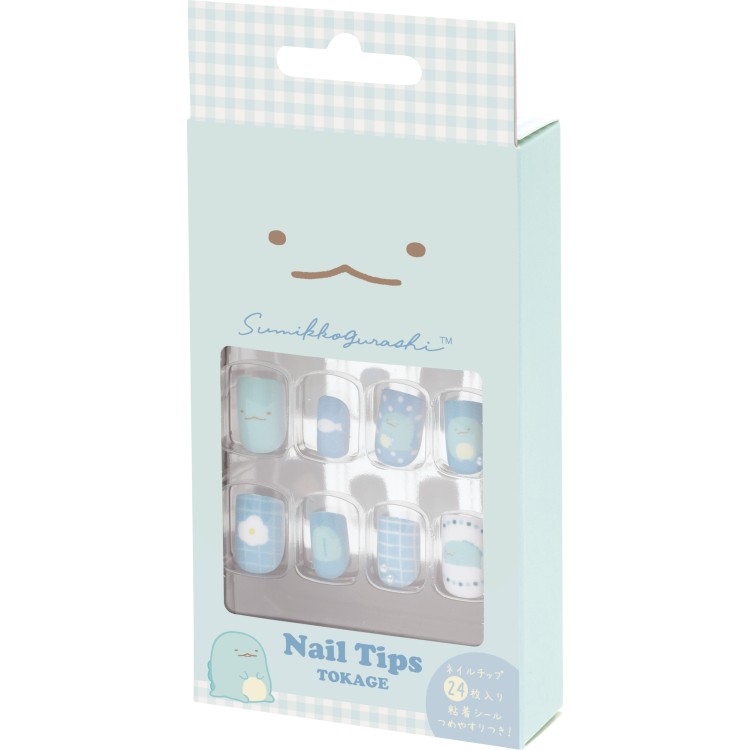 【12月中旬以降～出荷】 すみっコぐらし ネイルチップ とかげ ブルー系 チェック柄 付け爪