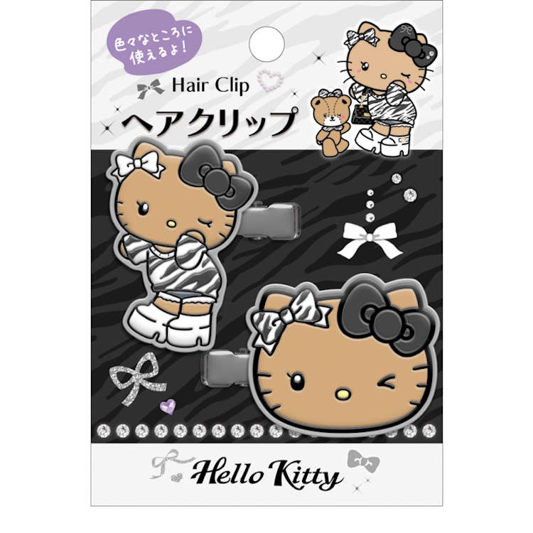 ハローキティ ヘアクリップ ゼブラ 前髪クリップ ギャルみブラック 374824