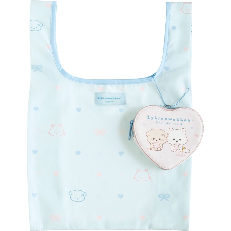 【3月下旬以降～出荷】 いしよわちゃん ショッピングバッグ 推しだいすき エコバッグ 折りたたみ ミニポーチ付 ブルーハート型ポーチ