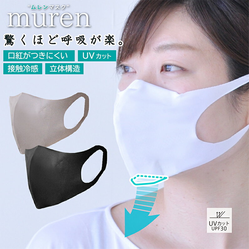 冷感 murenMask ムレンマスク ホワイト 白 小さめサイズ(1枚入り) 女性用 涼しい 通気性 UVカット 水洗い 繰り返し ムレにくい 蒸れにくい 呼吸 息 暑さ 対策に 郵送のみ レディース 息がしやすい 呼吸しやすい